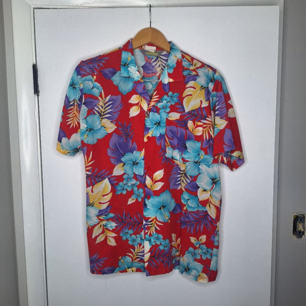 Vintage Fast Breakers Hawaiian Shirt Mens Medium Red Floral Casual Button Front